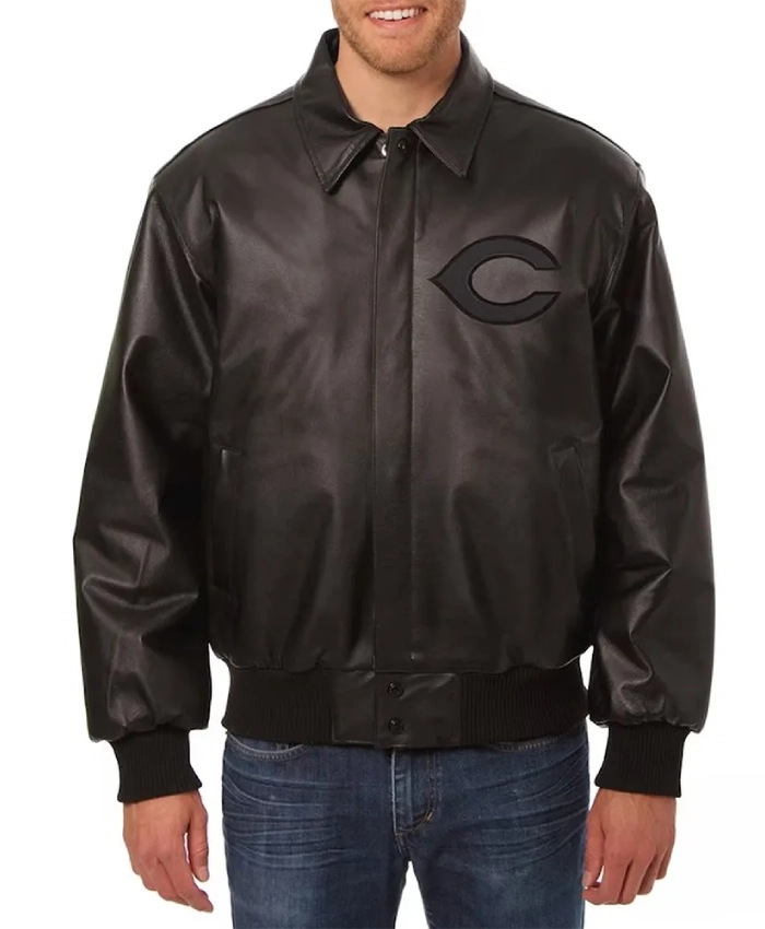 Cincinnati Reds Black Tonal Leather Jacket Cincinnati Reds Black Tonal Leather Jacket