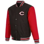 Cincinnati Reds Black and Red Varsity Poly Twill Jacket