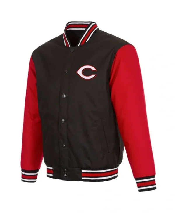 Cincinnati Reds Black and Red Varsity Poly Twill Jacket