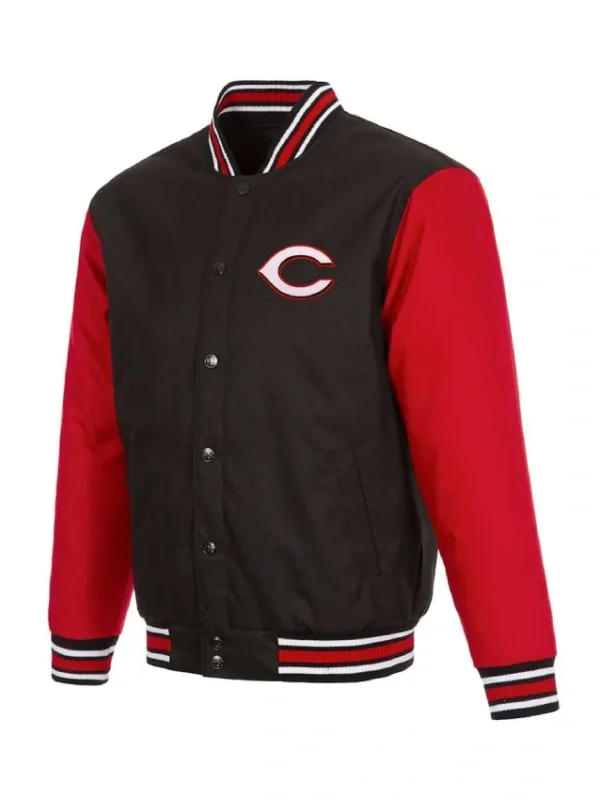 Cincinnati Reds Black and Red Varsity Poly Twill Jacket