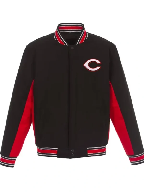 Cincinnati Reds Black and Red Varsity Wool Jacket