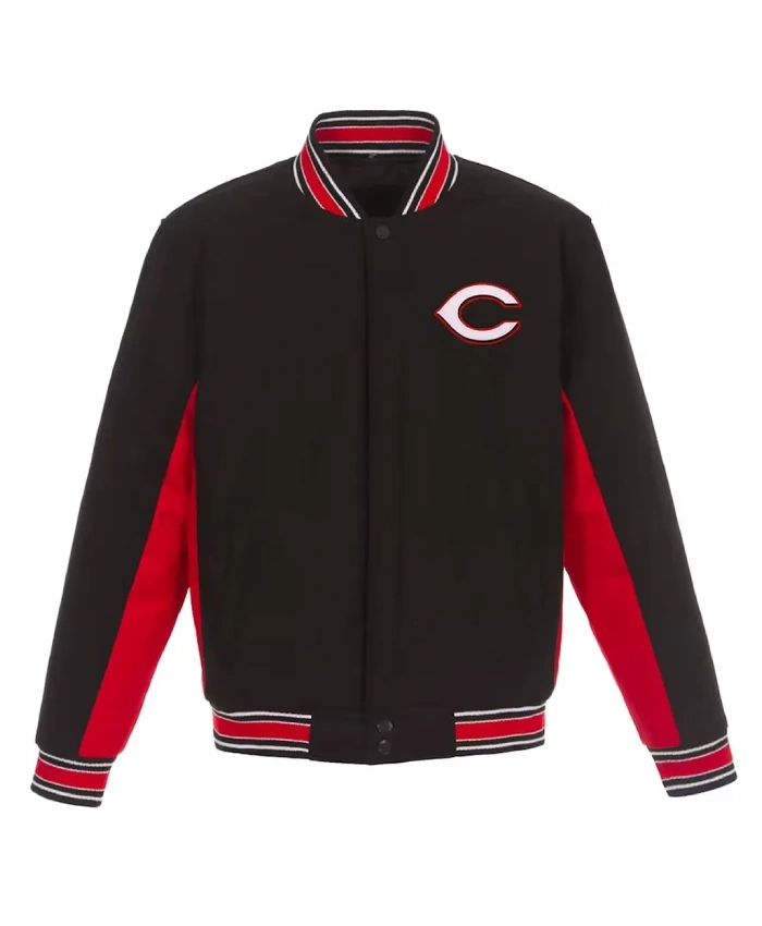 Cincinnati Reds Black and Red Varsity Wool Jacket Cincinnati Reds Black and Red Varsity Wool Jacket