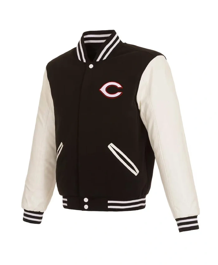 Cincinnati Reds Black and White Varsity Jacket Cincinnati Reds Black and White Varsity Jacket