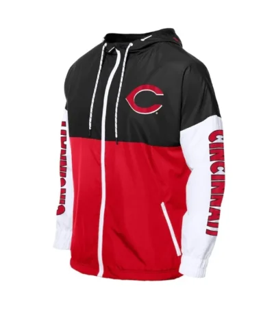 Cincinnati Reds Color Block Red/Black Windbreaker Hoodie