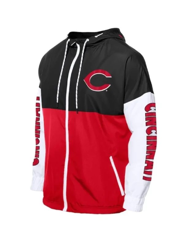 Cincinnati Reds Color Block Red/Black Windbreaker Hoodie