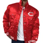 Cincinnati Reds Red Silver Tab Trucker Satin Jacket