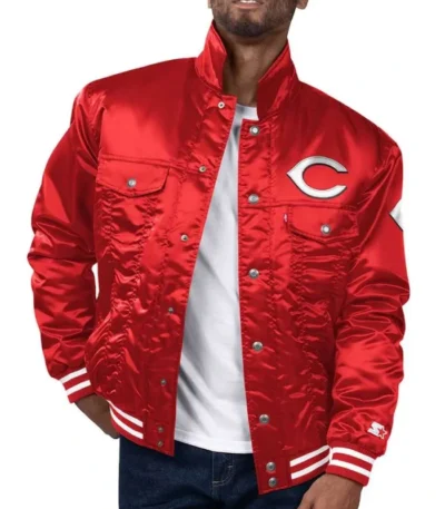 Cincinnati Reds Red Silver Tab Trucker Satin Jacket