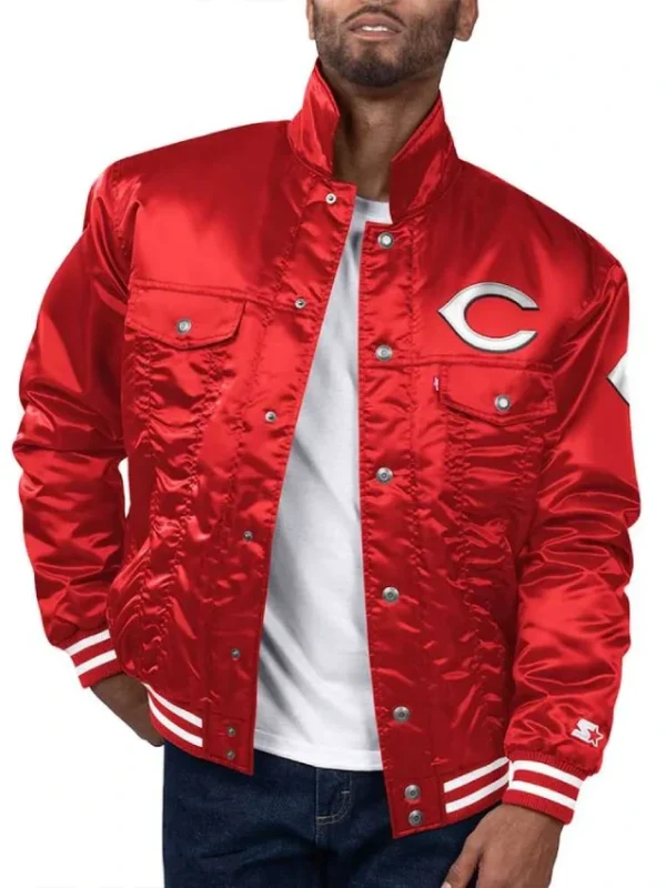 Cincinnati Reds Red Silver Tab Trucker Satin Jacket