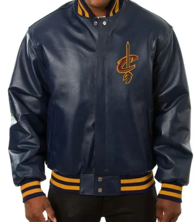 Cleveland Cavaliers Navy Blue Varsity Cavs Leather Jacket