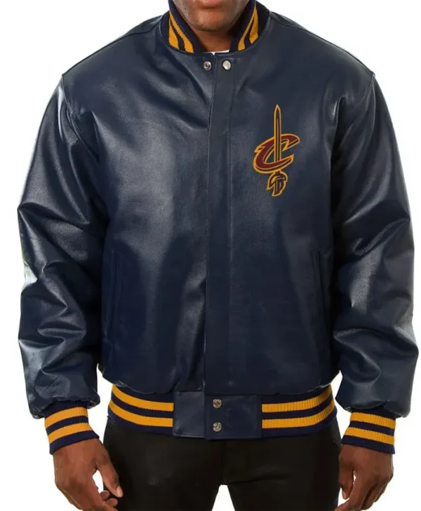 Cleveland Cavaliers Navy Blue Varsity Cavs Leather Jacket
