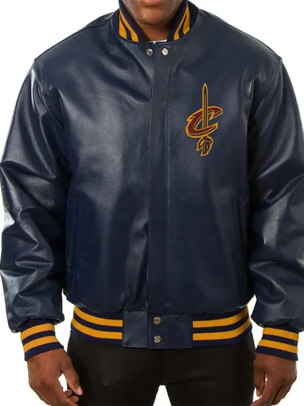 Cleveland Cavaliers Navy Blue Varsity Cavs Leather Jacket