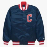 Cleveland Guardians Navy Satin Bomber Jacket