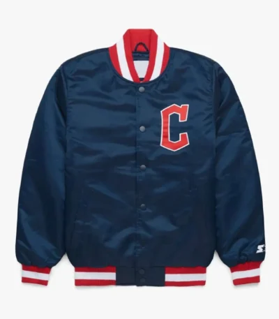 Cleveland Guardians Navy Satin Bomber Jacket
