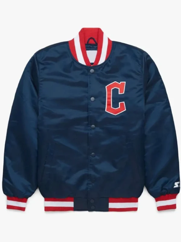 Cleveland Guardians Navy Satin Bomber Jacket