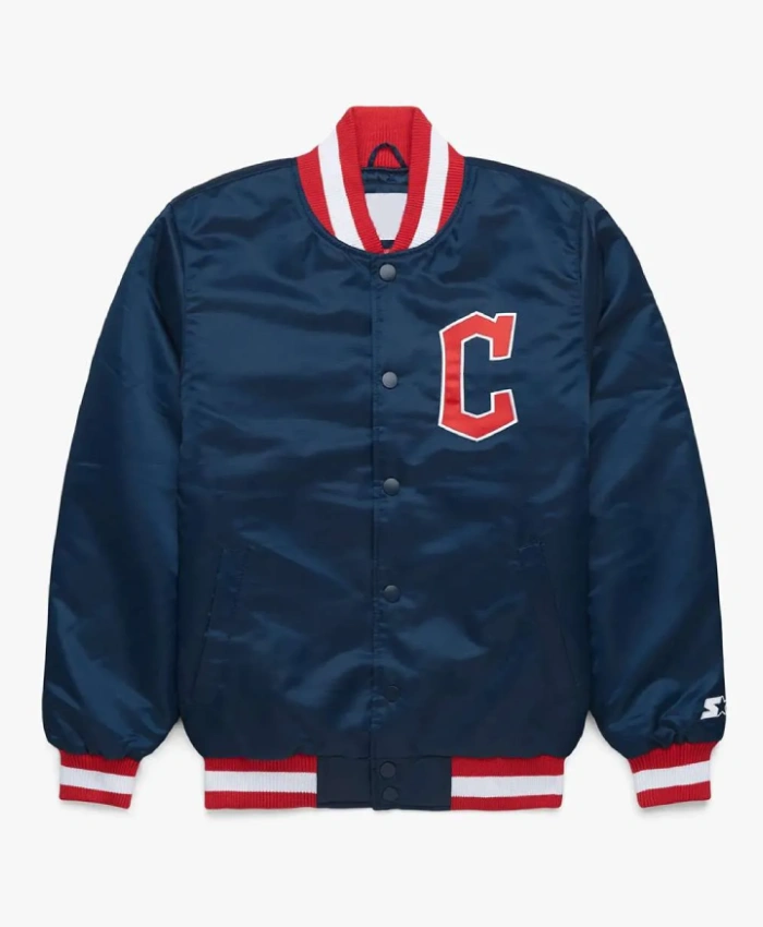 Cleveland Guardians Navy Satin Bomber Jacket Cleveland Guardians Navy Satin Bomber Jacket