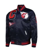 Cleveland Guardians Mash Up Navy Satin Varsity Jacket