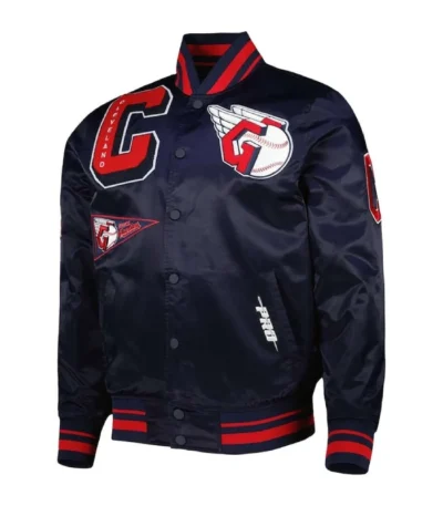 Cleveland Guardians Mash Up Navy Satin Varsity Jacket