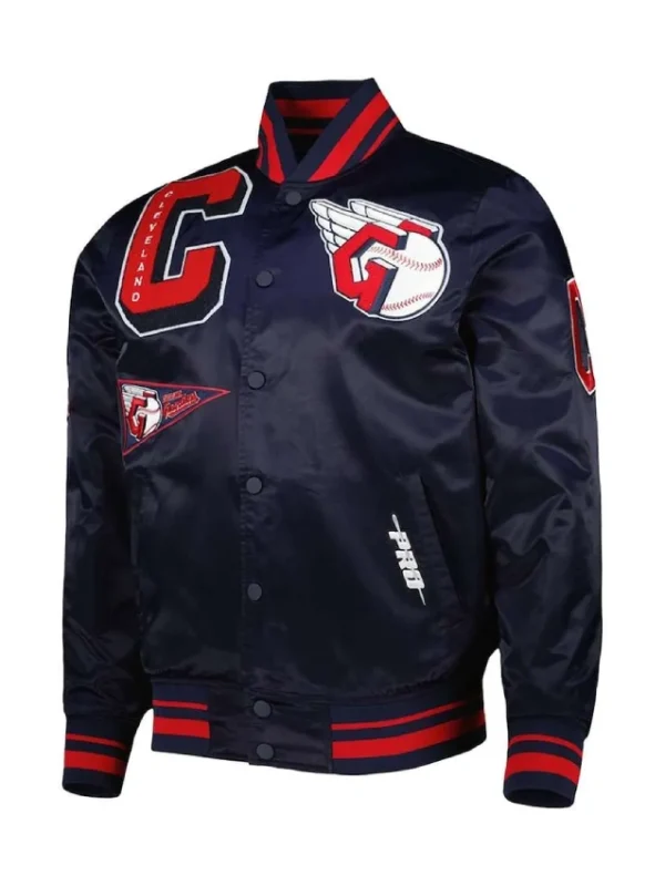 Cleveland Guardians Mash Up Navy Satin Varsity Jacket