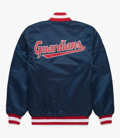 Cleveland Guardians Navy Satin Bomber Jacket