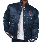 Cleveland Guardians Satin Navy Trucker Jacket