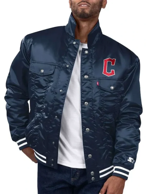 Cleveland Guardians Satin Navy Trucker Jacket