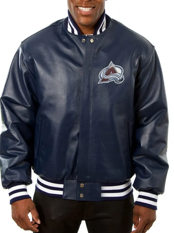 Colorado Avalanche Bomber Navy Blue Leather Jacket