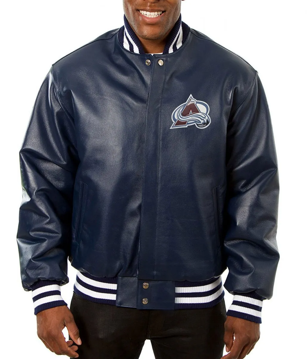 Colorado Avalanche Bomber Navy Blue Leather Jacket Colorado Avalanche Bomber Navy Blue Leather Jacket