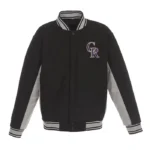 Colorado Rockies Accent Gray and Black Wool Varsity Jacket