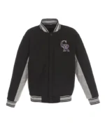 Colorado Rockies Accent Gray and Black Wool Varsity Jacket