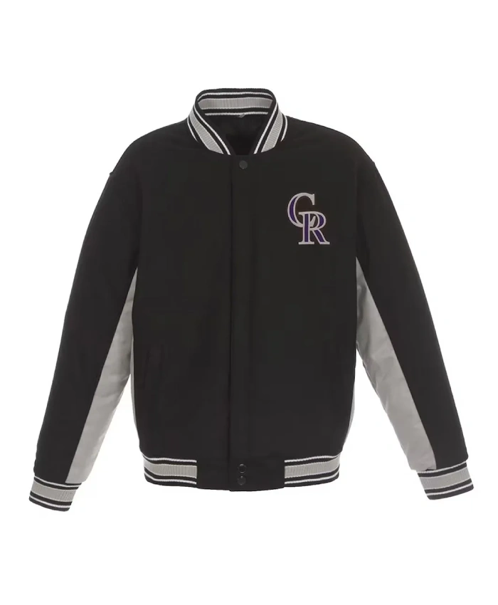 Colorado Rockies Accent Gray and Black Wool Varsity Jacket Colorado Rockies Accent Gray and Black Wool Varsity Jacket