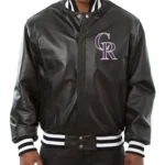 Colorado Rockies Black Leather Varsity Jacket