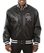 Colorado Rockies Black Leather Varsity Jacket