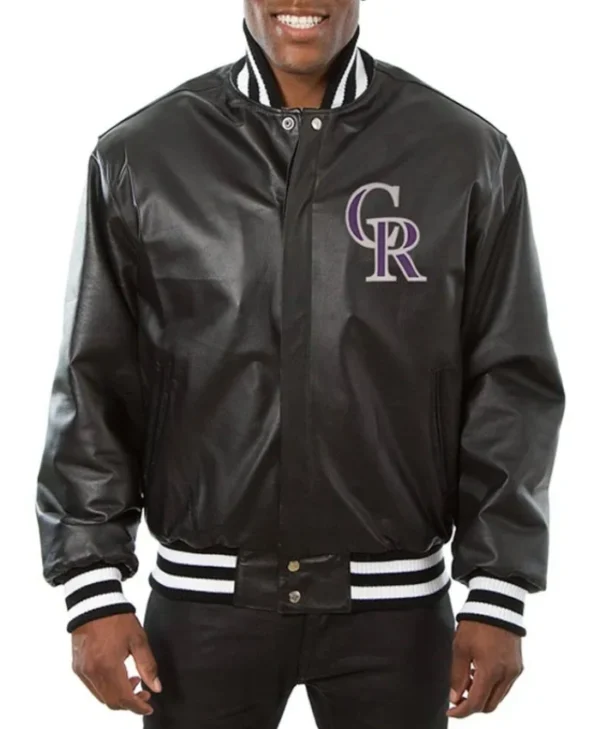 Colorado Rockies Black Leather Varsity Jacket