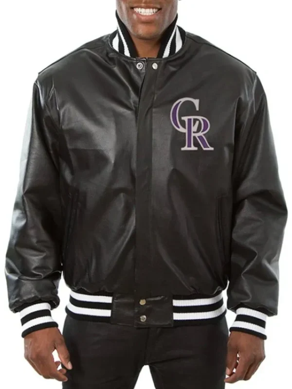 Colorado Rockies Black Leather Varsity Jacket