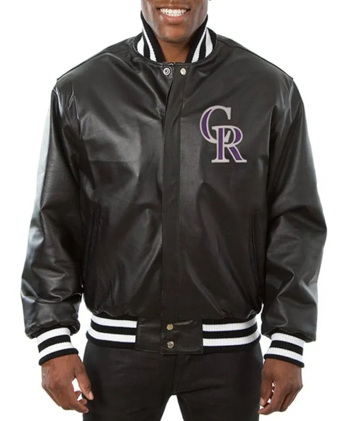 Colorado Rockies Black Leather Varsity Jacket Colorado Rockies Black Leather Varsity Jacket