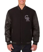Colorado Rockies Black Wool/Leather Varsity Jacket