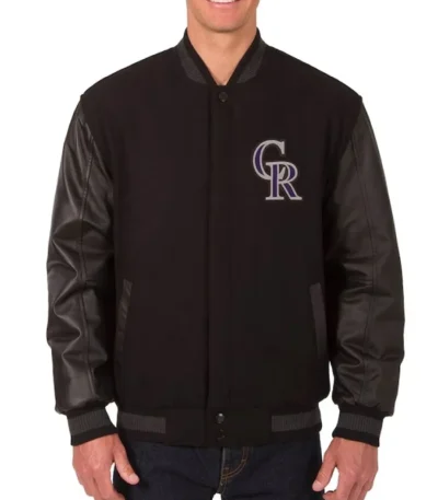 Colorado Rockies Black Wool/Leather Varsity Jacket