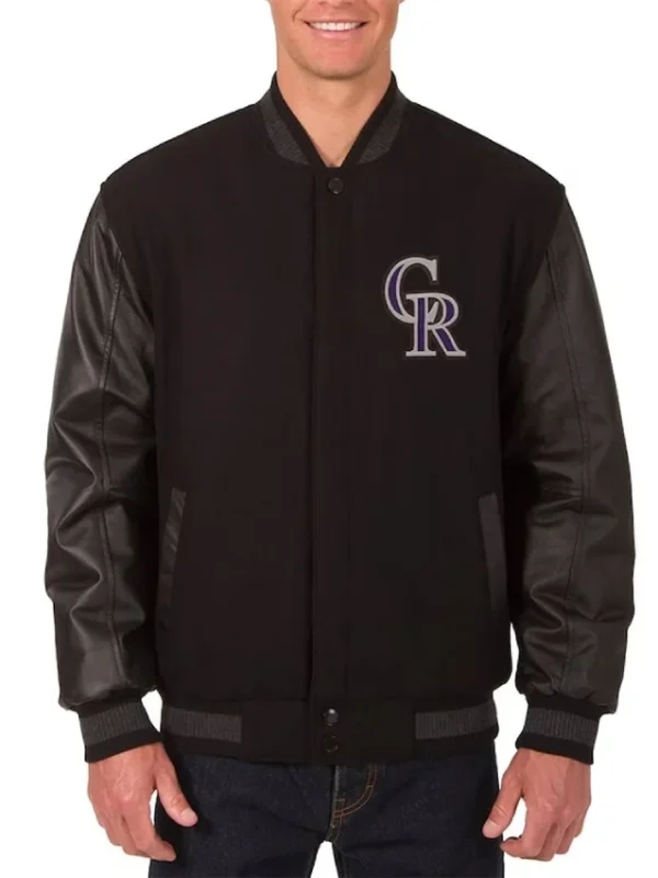 Colorado Rockies Black Wool/Leather Varsity Jacket