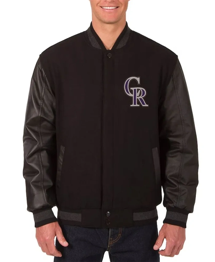 Colorado Rockies Black Wool/Leather Varsity Jacket Colorado Rockies Black Wool/Leather Varsity Jacket