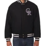 Colorado Rockies Full-Snap Black Wool Varsity Jacket