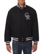 Colorado Rockies Full-Snap Black Wool Varsity Jacket