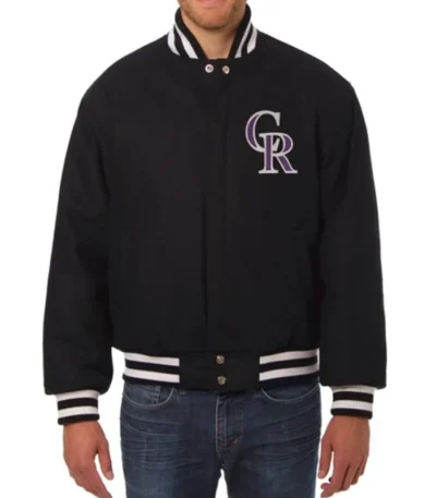 Colorado Rockies Full-Snap Black Wool Varsity Jacket