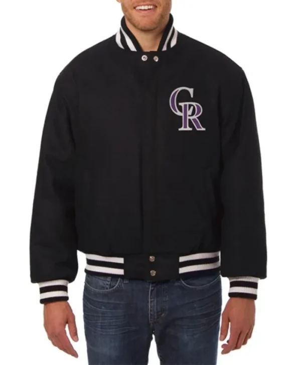 Colorado Rockies Full-Snap Black Wool Varsity Jacket