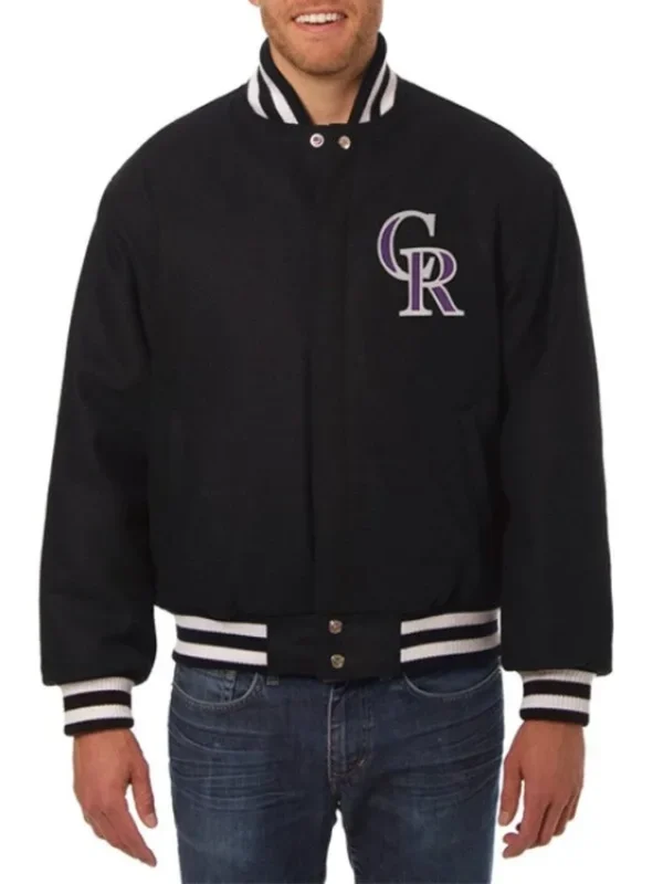 Colorado Rockies Full-Snap Black Wool Varsity Jacket