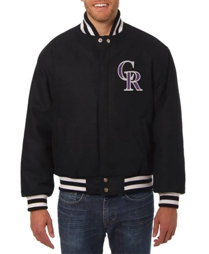 Colorado Rockies Full-Snap Black Wool Varsity Jacket Colorado Rockies Full-Snap Black Wool Varsity Jacket