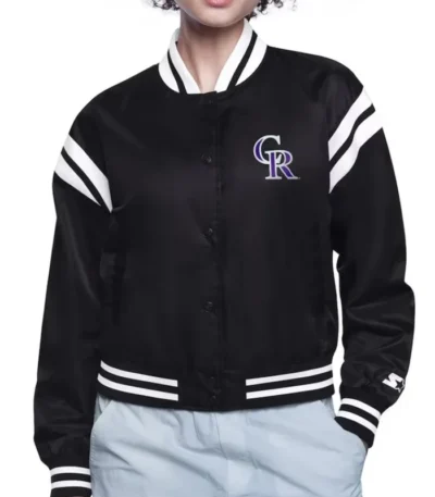 Colorado Rockies Printed Logo Varsity Satin Jacket