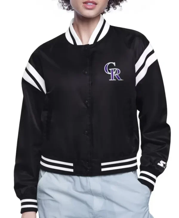 Colorado Rockies Printed Logo Varsity Satin Jacket