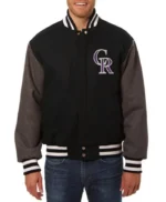 Colorado Rockies Two Tone Black/Charcoal Varsity Wool Jacket