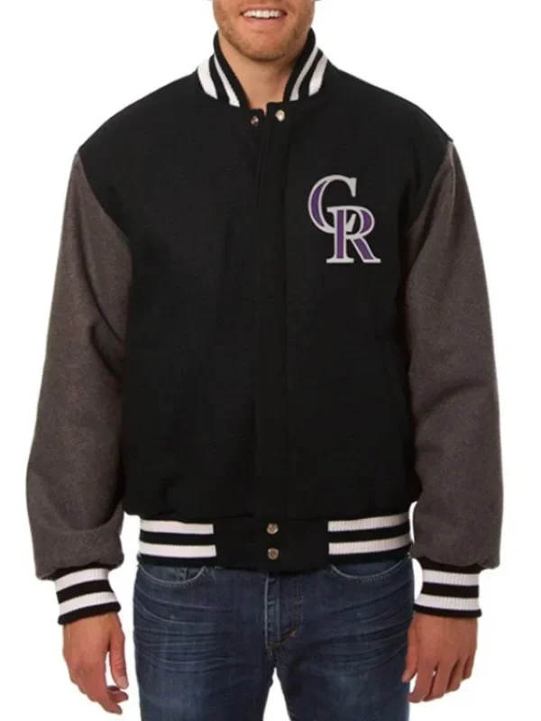 Colorado Rockies Two Tone Black/Charcoal Varsity Wool Jacket