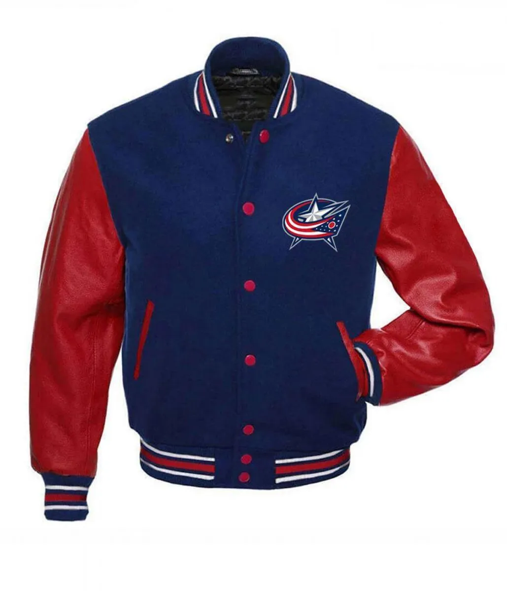 Columbus Blue Jackets Blue and Red Letterman Jacket Columbus Blue Jackets Blue and Red Letterman Jacket